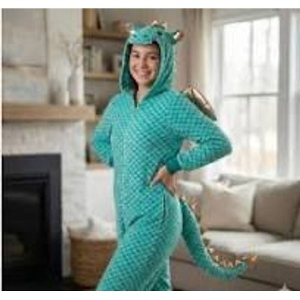Xhilaration Womens Dragon Union Suit Teal Green Scale Print Rose Gold Wings S